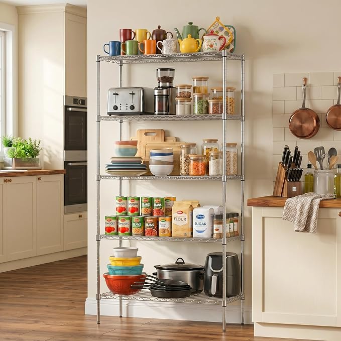 FDW | 5-Tier Wire Shelf | 36" x 14" x 72" | Chrome | Storage Shelves with Adjustable Racks, Holds upto 1250 lbs | Rust-Resistant, No-Tool Assembly | For Home, Garage