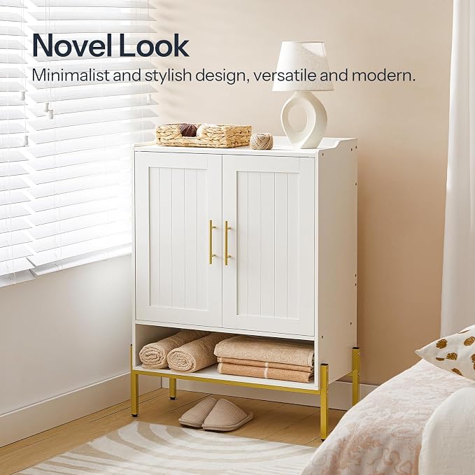 HOOBRO Shoe Cabinet, 5-Tier Shoe Storage Organizer with Doors, Wooden Shoe Cabinet Storage for Entryway, Freestanding Shoe Rack Cabinet with 3 Adjustable Shelves for Hallway, Gold and White DW41SC01