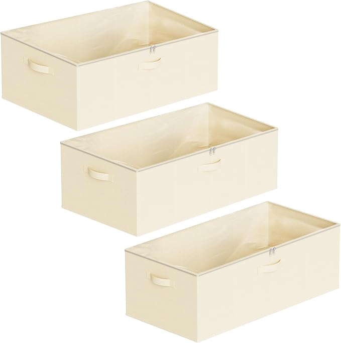 SpaceAid 3 Pack 10" High Under Bed Storage Containers, Large Underbed Storage Organizer Bins with Lids for Bedroom, Dorm, Clothes, Closet Organization, Bed Sheets and Blankets (Beige)