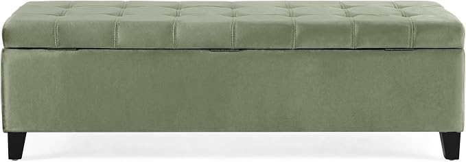 Upholstered Storage Ottoman Bench, End of Bed Bench with Storage Chest, Foldable Foot Rest with Legs for Living Room, Bedroom, Entryway, Dark Gray (Pale Green)