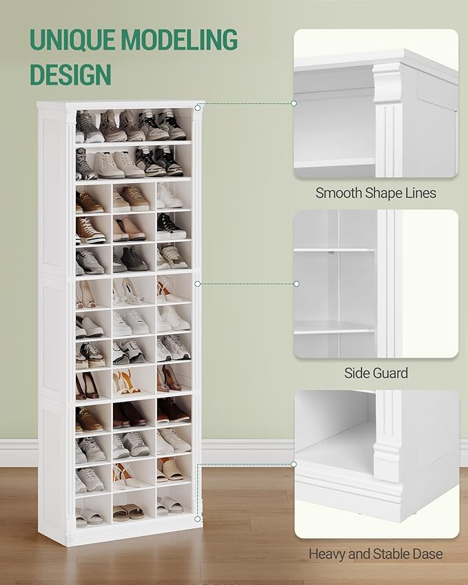 Hzuaneri 13 Tiers Shoe Storage Cabinet, Tall Shoe Cabinet with Cubby | Wooden Shoes Organizer for Closet, 39 Pairs, Shoes Cubby Organizer for Entryway, Hallway, Bedroom, White SR31003X