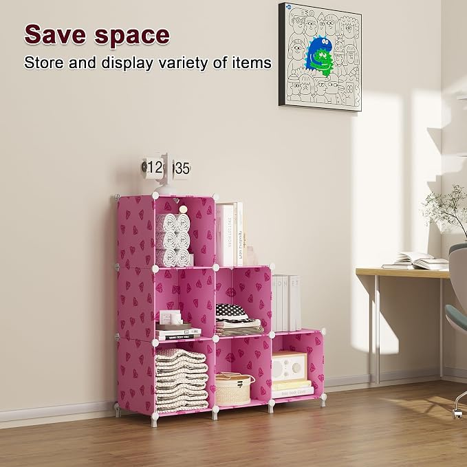 UNKU 6 Cube Storage Organizer, Closet Organizer Storage Shelves,Pink | DIY Stackable Bookcase, Clothes Organizer Shelf for Closet, Bedroom, Living Room, Cabinet, Home, Office