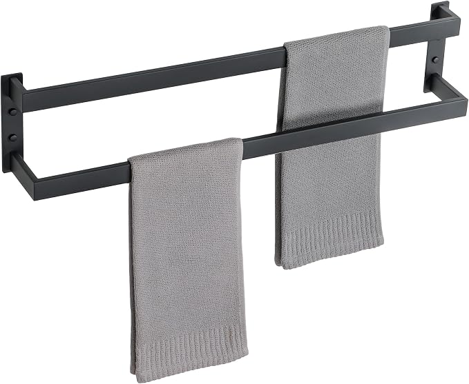 Alise Double Towel Bar, 28" Double Towel Racks for Bathroom, Matte Black | Bathroom Towel Rack Wall Mounted, 3.54" Wide Faster Drying, Ladder Design, SUS304 Stainless Steel