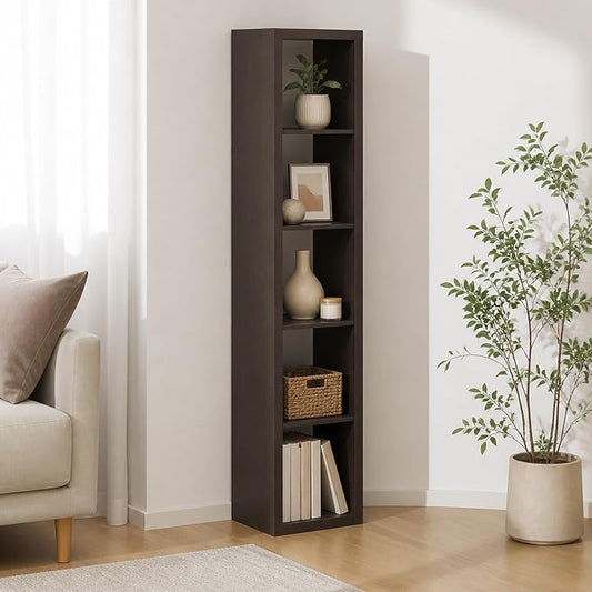 5-Cube Tall Cubicle Bookshelf, Cube Bookcase with Open Back, Reversible Book Shelf, Cube Storage Organizer, 15 x 16 x 72, for Living Room, Home Office, Dark Oak