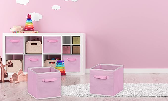 Simple Houseware 11-Inch Foldable Cube Storage Bins, Pink, 6-Pack | Lightweight & Durable Structure Fabric Cubes Organizer for Closet or Shelves