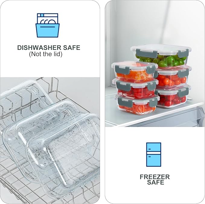 10 Pack Glass Food Storage Containers with Lids | Meal Prep Containers Set, Airtight Glass Lunch Boxes, BPA-Free, Freezer, Oven, and Microwave Safe