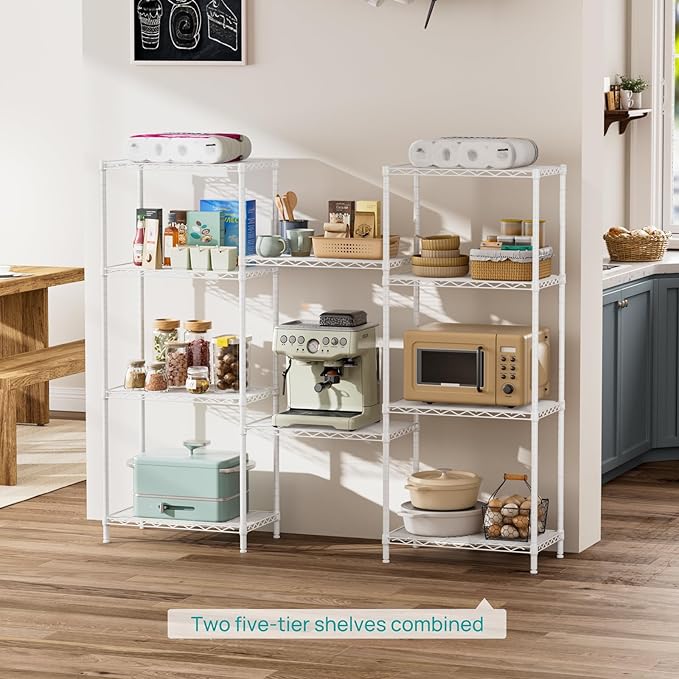 SINGAYE 5 Metal Shelves Wire Shelving Storage Shelf Adjustable Unit Pantry | 5 Tier Kitchen Laundry Room Organization Home Pantry Closet Bathroom Organizers Garage Rack 14" D x 24" W x 59.5" H White