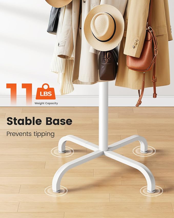 Pipishell Metal Coat Rack Freestanding with 14 Hooks, White | Durable metal frame, stable four-point base, 2 hook heights for adults and kids, smooth rods & hooks prevent clothing snags
