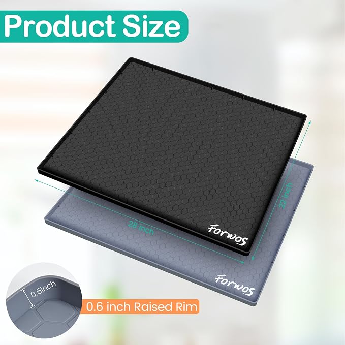 Silicone Under Sink Mat, 28"x22", Waterproof Cabinet Liner, Black | Shelf Liner, Cabinet Protector, Home Organizer, for Kitchen, Bathroom, Multipurpose, Leak Proof, Easy Clean, Drip Tray, Clean