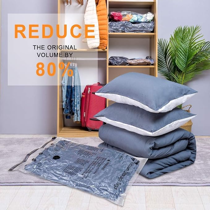 GONGSHI Vacuum Seal Bags for Clothing Travel & Home Storage, Travel Vacuum Bags with Pump,Space Saver for Blankets, Comforters, Pillows, Clothes,24 Combo with Electric Pump