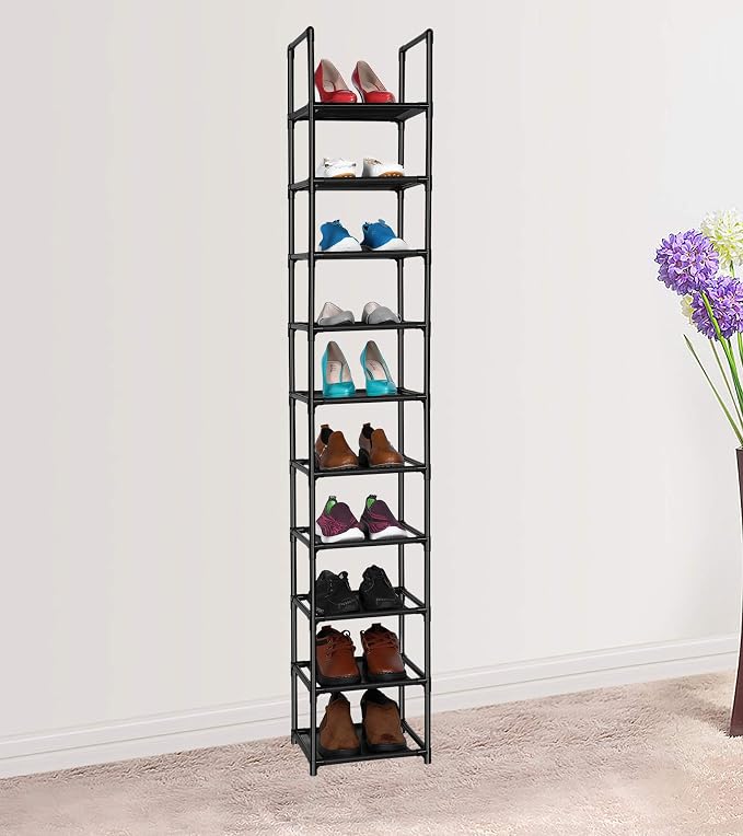 FIDUCIAL HOME 10 Tiers Vertical Shoe Rack 10 Pairs Skinny Shoe Shelf | Tall Narrow Space Saving for Entryway Closet, Easy to Assemble, 11"L x 11"W x 68.8"H