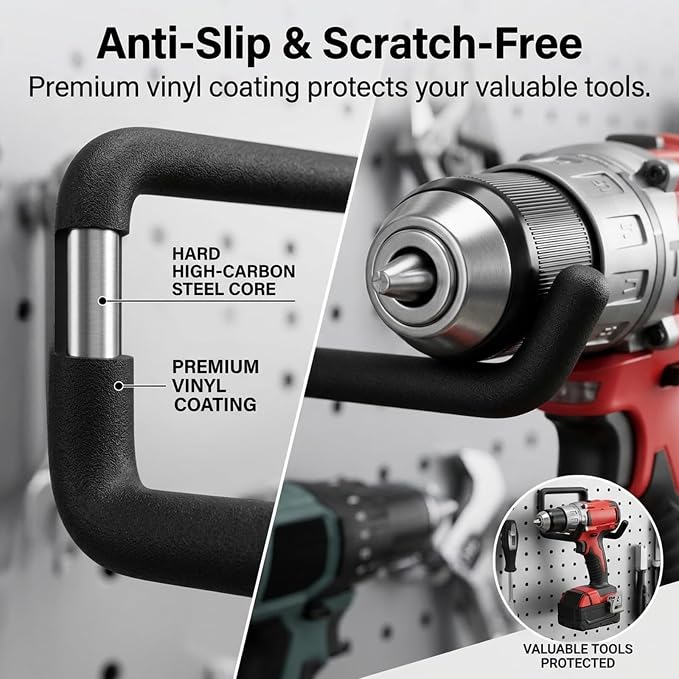 INCLY 36 Pack 1/4" Pegboard Drill Holder Tool Utility Hooks | Heavy Duty Pegboard Hooks, Peg Board Tool Hangers Accessories, for Hanging Power Tools, Drill, Hammer, Workbench, Garage