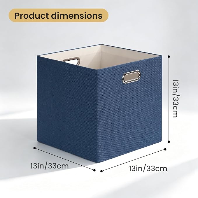 Posprica 13x13x13 Storage Cube Basket Bins, Set of 4, Army Blue | Storage Cube Bins 13x13,Foldable, For Closet Organizer Shelf Cabinet Bookcase, Thick Fabric Drawer