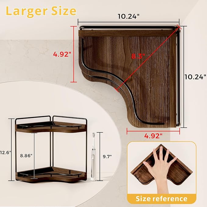 2-Tier Corner Bathroom Counter Organizer, Larger Size | Embedded Screw Holes, Sturdy & Stable, Oversized, Holds More, Vanity Shelf for Makeup & Skincare