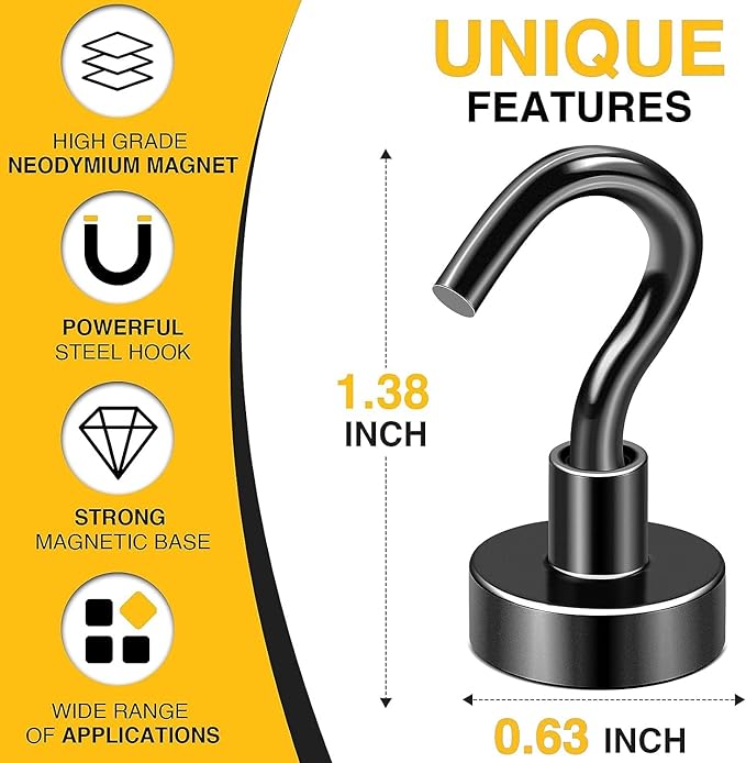 DIYMAG Magnetic Hooks 200pcs 30lbs Cruise Essentials 2026 Magnet Hook Black | Neodymium Heavy Duty Strong Magnets Hanging Ship Cabins Refrigerator Fridge Classroom Beach Vacation Kitchen Grills Home Tool