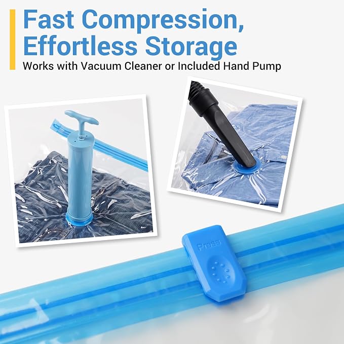Fygrip Vacuum Storage Bags with Hand Pump, Plastic Packaging Bags, 80% Space Saver Vacuum Seal Bags for Clothing, Travel Lugggage, Blankets, Comforters, 10 Large