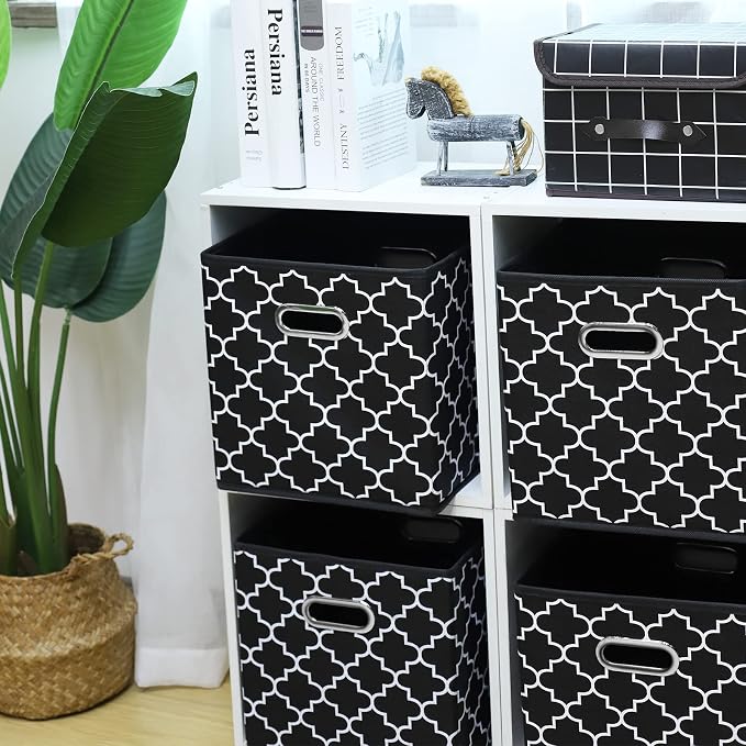 11 Inch Cube Storage Bins , Fabric Cube Organizer Bins with Handle, Foldable Cube Bins for Cloth or Accessary Storage, 11x11x11 Set of 3 (Black Light)