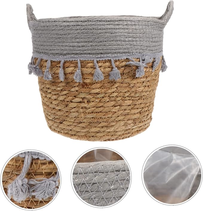 POPETPOP 1Pc Woven Flower Basket Stylish Home Decorative Storage Basket Lightweight Portable for Living Room Bedroom Office Handcrafted Natural Material