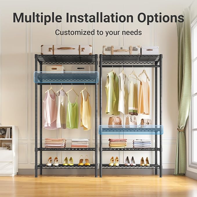 VIPEK V1 Medium Portable Garment Racks for Bedroom/Apartments/Dorms, Black | Heavy Duty Clothes Rack with 4 Tiers Adjustable Shelves & Hanging Rod, for Laundry Room/ Entry Closet, 440lbs Capacity