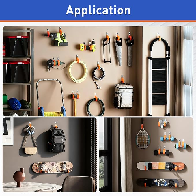 Heavy Duty Wall Hooks, Garage Storage Utility Hooks, Steel Wall Mount Hanger, Tool Organizer Hose Hanger Steel U Hooks for Garage & Garden (4, Orange)