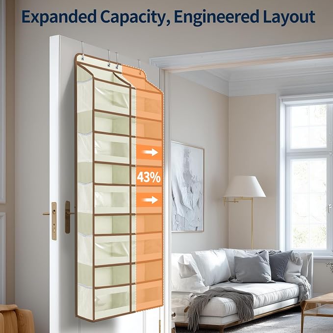 Yecaye 5-Tier Over The Door Organizer Dual-Column, 80lbs Load Over the Door Storage of 10 Compartments, Heavy Duty Door Organizer Hanging for Bedroom Closet Nursery Bathroom Pantry, Beige, 2 Pack
