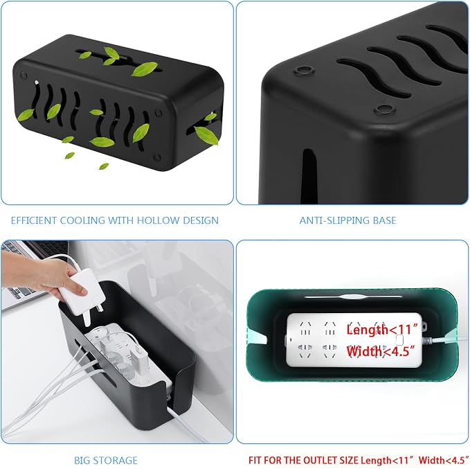 Cable Management Box,Cord Organizer for Home Office Cable Wire Hide,Black | Box for Desk Floor Cable Hide,Cable Box Organizer to Cover The Power Strip Cord Wires