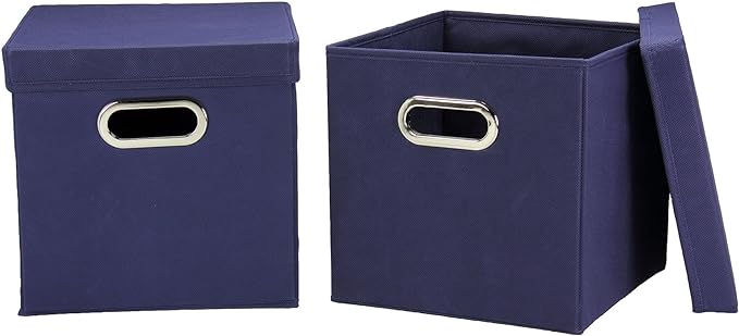 Household Essentials 33-1 Decorative Storage Cube Set with Removable Lids | Navy | 2-Pack