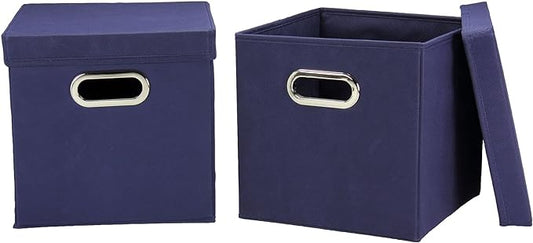 Household Essentials 33-1 Decorative Storage Cube Set with Removable Lids | Navy | 2-Pack