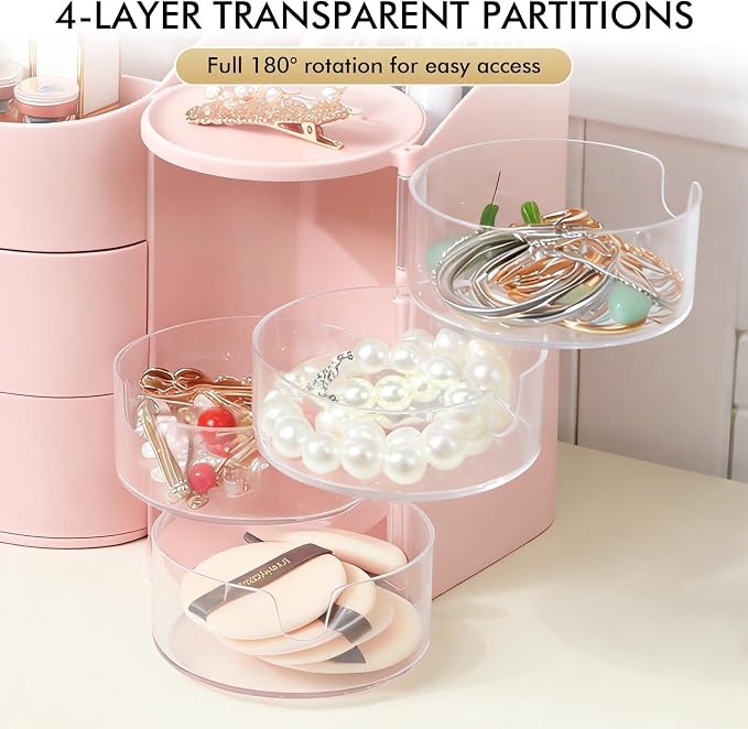 Makeup Organizer Countertop with Drawers, Make up Organizers for Vanity | Skincare Jewelry Earring Organizers, Cosmetic Display Cases Makeup Storage for Bathroom|Dresser, Ideal Gifts for Women(Pink)