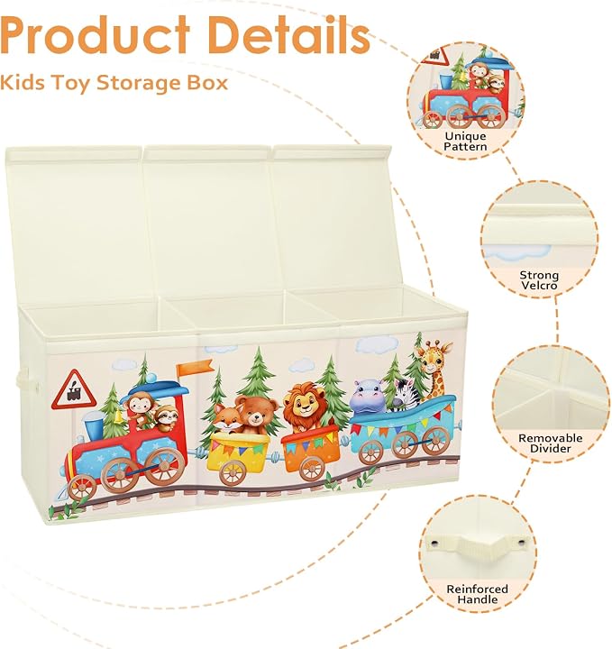 Large Toy Box Collapsible Chest Organizer with Flip Lid for Kids | Oxford Storage Box with Handle for Boy Girl Sturdy Waterproof Organizing Decor for Bedroom Playroom Nursery 37.7×12.5×15.7''