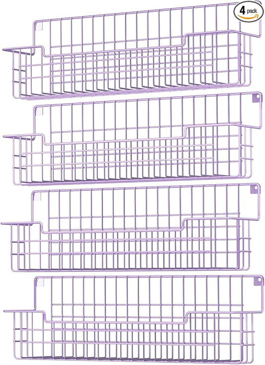 Spice Rack Wall Mount, Spice Organizer for Cabinet & Pantry Door, Set of 4 Hanging Spice Rack Saving Space for Kitchen, Purple