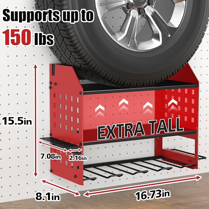 SUNALLY Power Tool Organizer Wall Mount with Charging Station,3 Layer, Red | Metal Tool Storage Rack with 4 Drill Holders, Heavy Duty Power Tool Shelf for Garage,Warehouse,Workshop, Gift for Men,Husband