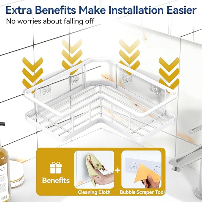YASONIC Corner Shower Caddy Adhesive, 100% Rustproof Shower Organizer with Soap Holder, No Drill Shower Shelf for Inside Shower, Wall-Mounted Shower Storage for Homes (3 Pack, White)