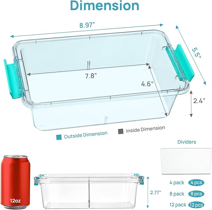 Vtopmart 8 Pack Clear Pencil Box with Removable Divider, BPA-Free Plastic Storage Containers for Pens, Pencils, Crayons, Markers, Craft Supplies and Small Items