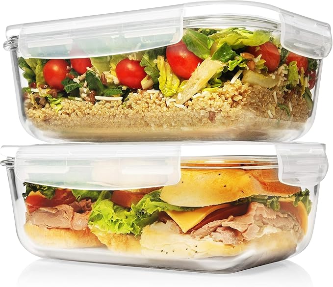 Razab 4 PC 1860ml / 63 Oz / 8 Cups Large Glass Food Storage Containers with Lids - Glass Meal Prep Containers for Roasting & Storing Leftover, Lunch Container with Lids, Microwave & Oven Safe