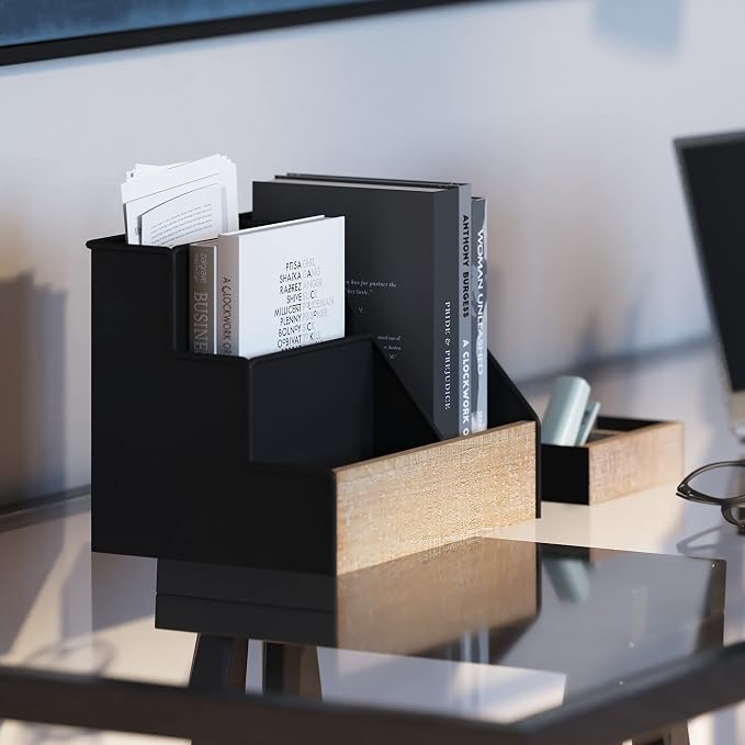 HBCY Creations 3 PIECE Black Metal Desk Organizer Set | Rustic Mail Organizer Desktop | Rustic Industrial Home Decor