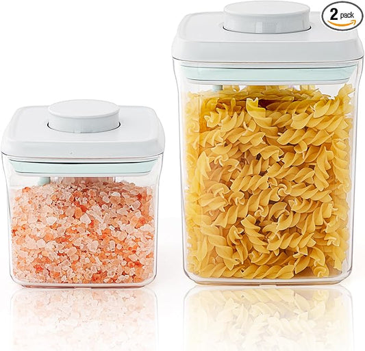 Pop Top Food Storage Containers, 0.5 Qt & 1.5 Qt Airtight Jars | Clear Stackable Kitchen Jars for Oats, Coffee, Sugar, Nuts and Snacks, Designed for Breakfast Stations and Small Cabinets