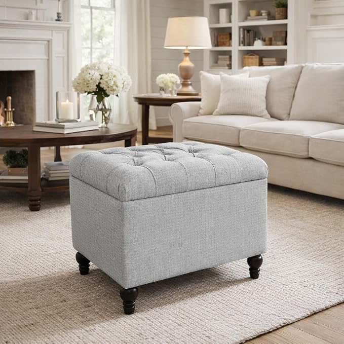 Spatial Order 24" Button Tufted Storage Ottoman - Pewter Gray