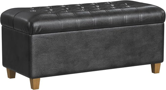 HomePop 40" Button Tufted Storage Bench - Black Faux Leather