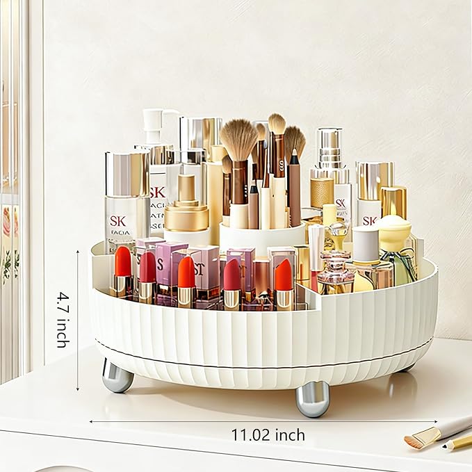 360 Rotating Makeup Perfume Organizer Skincare with Divider, Large Beige | 360 Degree Spinning Lazy Susan Organizer Lotion Cosmetics Storage for Dresser, Vanity, Bathroom Countertop