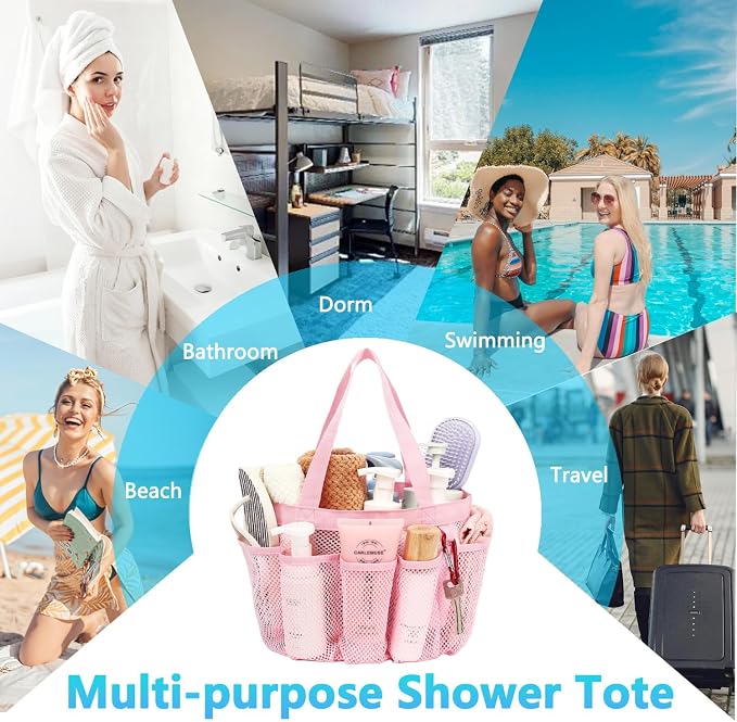 Fammart Mesh Shower Caddy Portable for College Dorm Room Essentials, Odorless Polyester Large Shower Tote Bag with Dual Handles, 8-Pocket Quick-Dry Toiletry Organizer for Travel, Beach, Camping, Gym