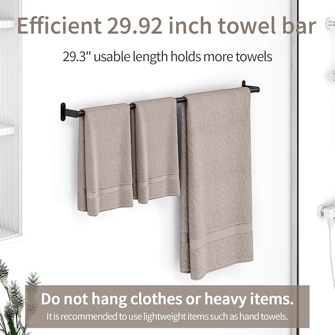 JUYSON Towel Bar for Bathroom, 30 Inch Single Towel Rack, Matte Black | Stainless Steel, Wall Mounted, Rust Resistant, Modern Design, Easy Installation