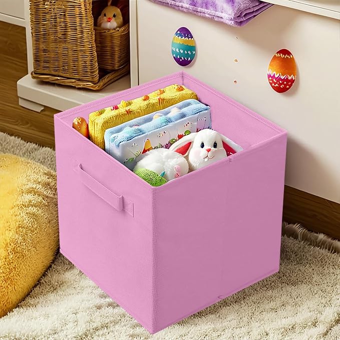 PowerKing Collapsible Storage Cubes, Farbic Storage Bins, 3 Colors, 6 Pack | Sturdy, Lightweight, Easy Pull Handle, Closet & Shelf Organizer, Clothes and Toys Storage, 10.5'' x 11'' x 10.5''