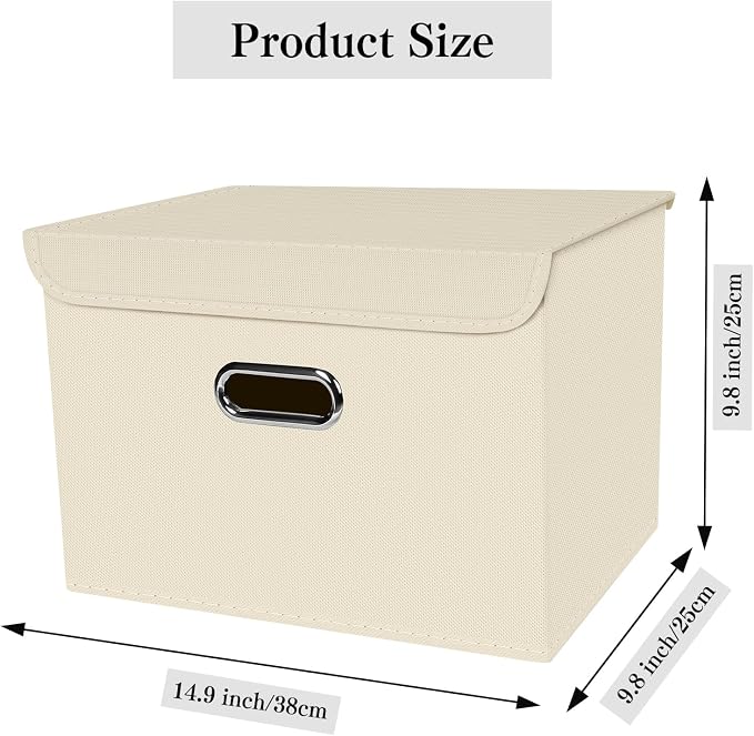 8-Pack Large Collapsible Storage Bins with Lids,Fabric Storage Cubes Organizer for Shelves,Closet,Nursery,Foldable Cube Storage Baskets with Handles,Home Boxes (14.9"x9.8",Creamy-White)