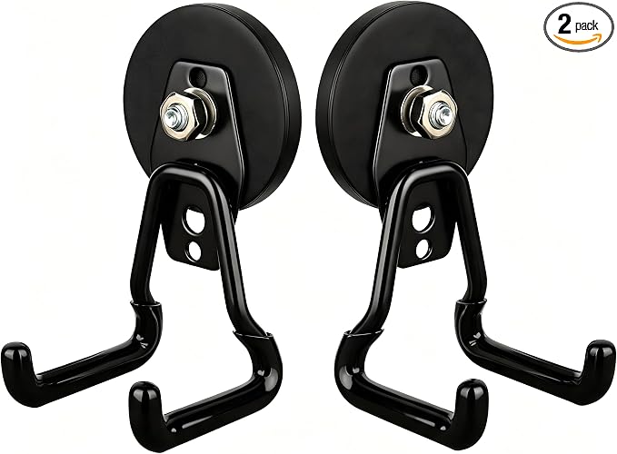 MUTUACTOR Upgraded Strong Magnetic Hooks,2-Pack Powerful Magnetic Hook Heavy Duty,20lbs Anti-Scratch Garage Storage Hangers for Hanging Cordless Impact Drivers Trailer Cord Shovels