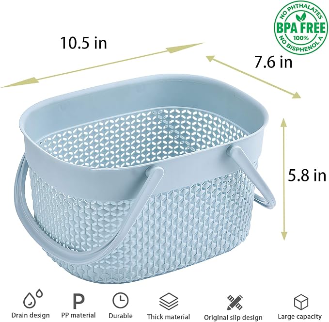 rejomiik 2 Pack Plastic Shower Caddy Basket, Portable Organizer Storage Tote with Handles Toiletry Bag Bin Box for Bathroom, College Dorm Room Essentials, Kitchen, Camp, Gym, Blue | Organizer Storage Tote Toiletry Bin for Bathroom, College Dorm Essenti...