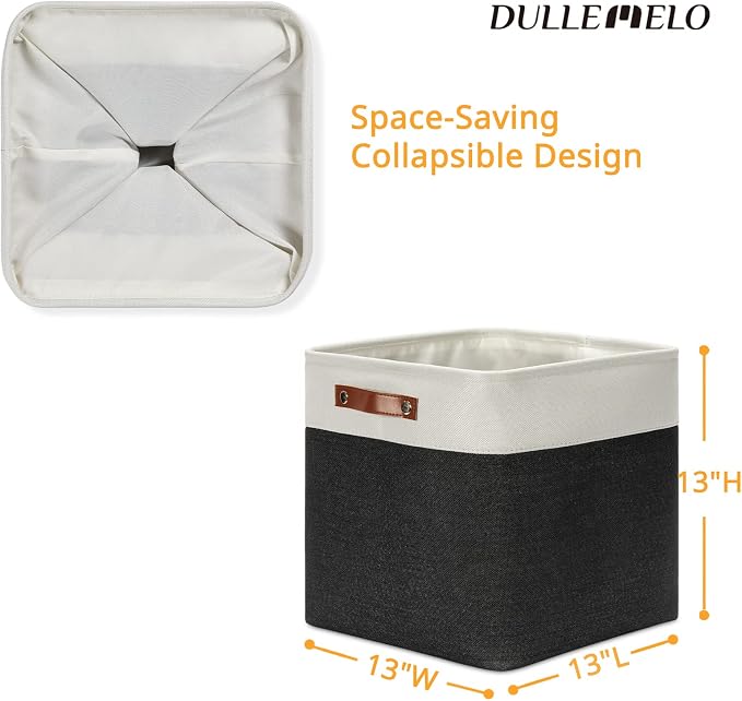 DULLEMELO Storage Baskets, 13 Inch Cube Storage Bins for Shelves Closet Storage, Foldable Linen Closet Organizers Storage Baskets for Closet Storage (4 Pack - 13" White&Black)