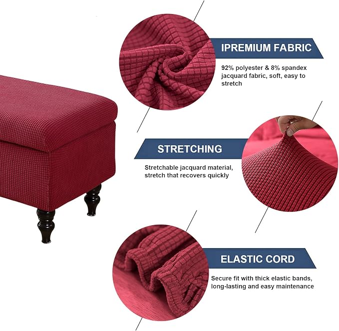 FUANGUI Ottoman Cover Slipcovers Rectangular Folding Stretch | Storage Bench Footrest Sofa Stool Covers Footstool Protector with Elastic Bottom, Removable Washable,Large