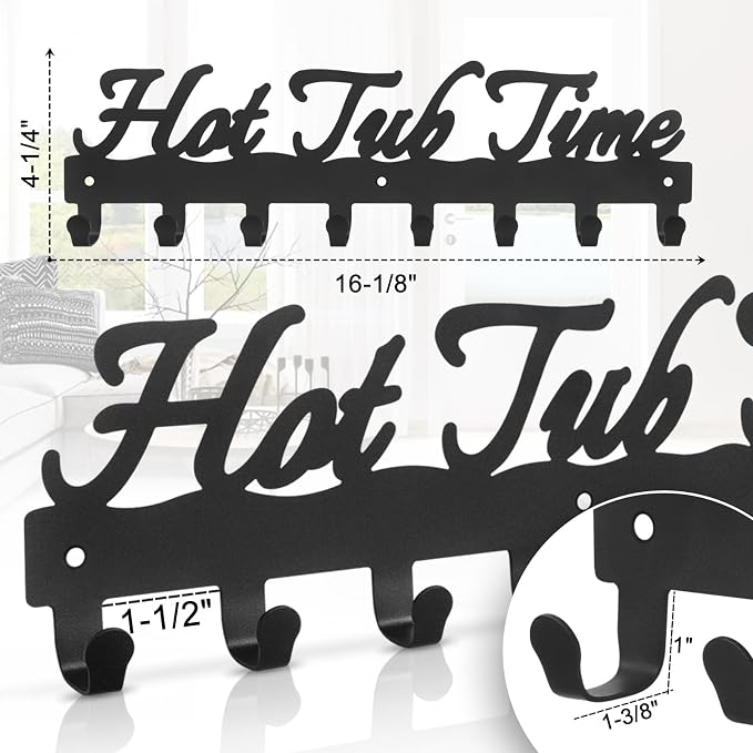 IBosins Hot Tub Towel Rack with 8 Hooks Towel Holder Wall Mount Black | 16-Inch Bathroom Metal Towel Hanger Robes, Towels, Clothes Organizer - Hot Tub Outdoor Accessories and Decor