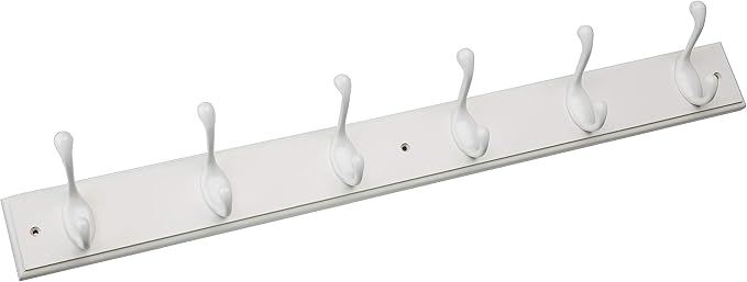 Franklin Brass Heavy Duty (1-Pack) 27" Coat Rack Wall Mount Pure White Hat Rack with 6 Hooks Hanging Hook Rail for Clothes, Towels, Purses, Bags, Kitchen, Entry, Closet Organization RPLR6DJ-PWW-L1